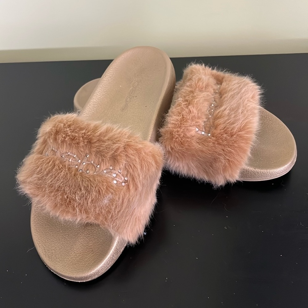 Bebe Women's Furiosa Faux Fur Slides